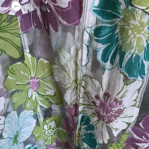 Kenneth too Jacket semi sheer floral Women’s Size 1X zip front purple green - Picture 6 of 6
